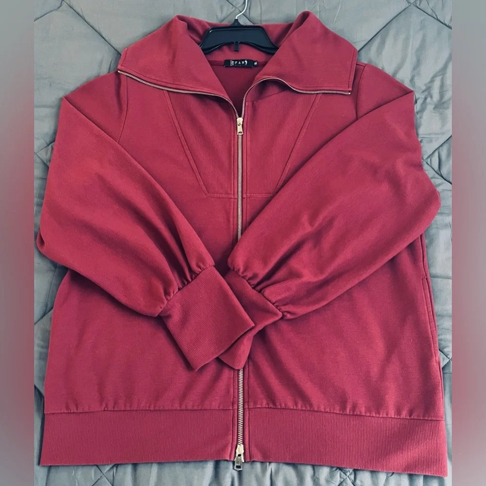 EFAN Women's Wine Color Oversized Full Zip Up Midweight Sweatshirt. Size: XL. - Picture 6 of 8